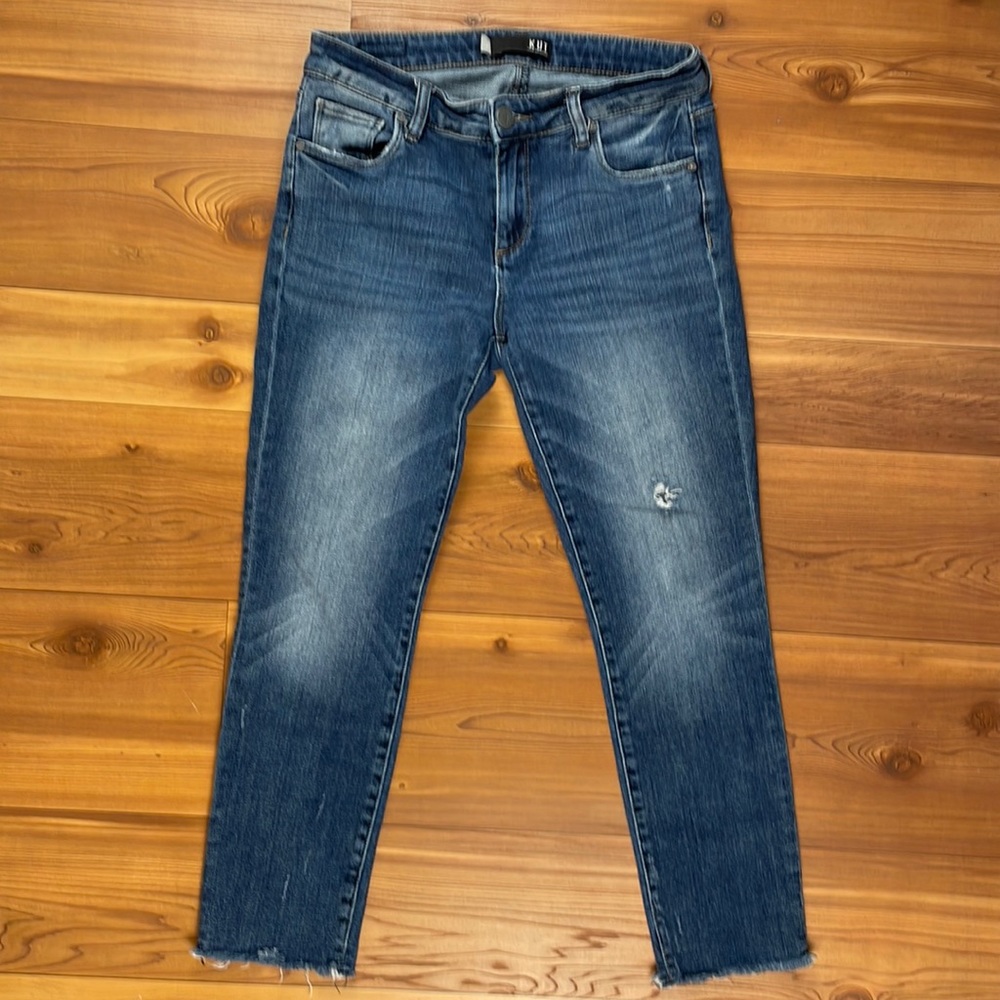 KUT from the Kloth Straight Crop Denim Jeans Stretchy Size 2 Mid Rise Raw